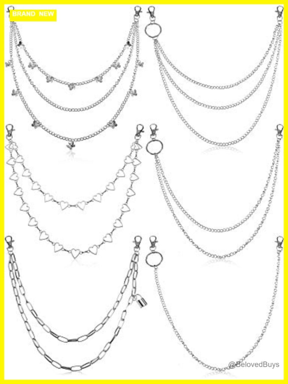 6 pc Alloy Pants Chain Belt Set Hip Hop Punk Body Chains